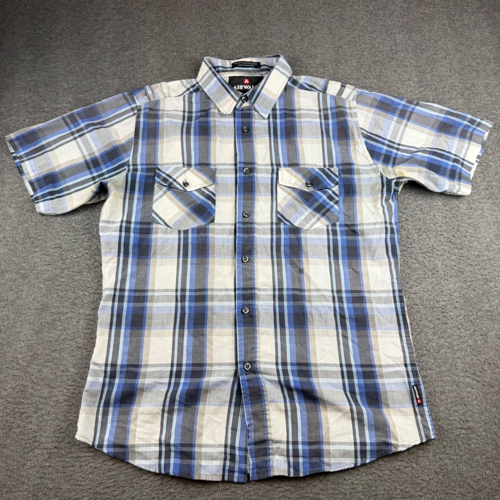 Airwalk Button Down Shirt Men's Large Blue Plaid Short Sleeve Casual‎ Skate